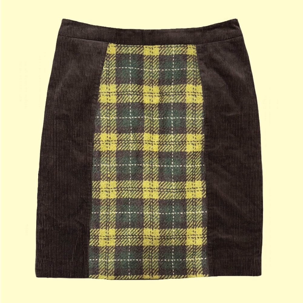 MAEVE ANTHROPOLOGIE CORDUROY PLAID WOOL COTTON BLEND PENCIL SKIRT / MIDI SKIRT